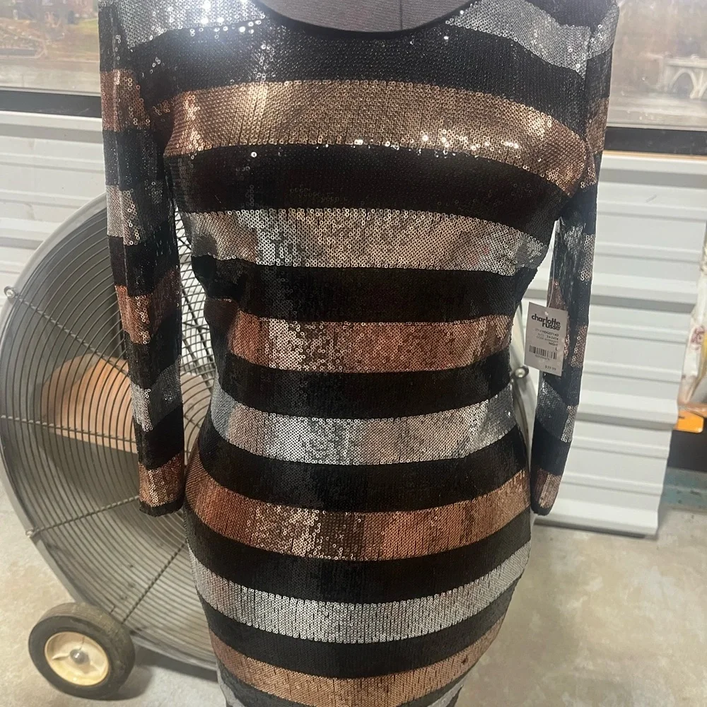 Charlotte Russe Metallic Striped Long Sleeve Dress - Picture 1 of 7